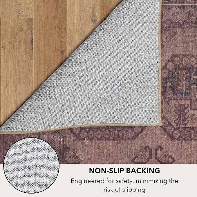 Kuden 3x5 Small Rug, Machine Washable, Non-Slip Backing, Vintage Style, Soft, Low Pile, Area Rugs for Entryway Kitchen Indoor Entrance