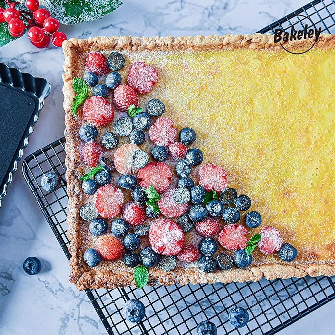 Bakeley Rectangle Tart Pan, 13-Inch with Removable Loose Bottom Non-Stick Oblong Quiche Bakeware for Oven Baking (Black)