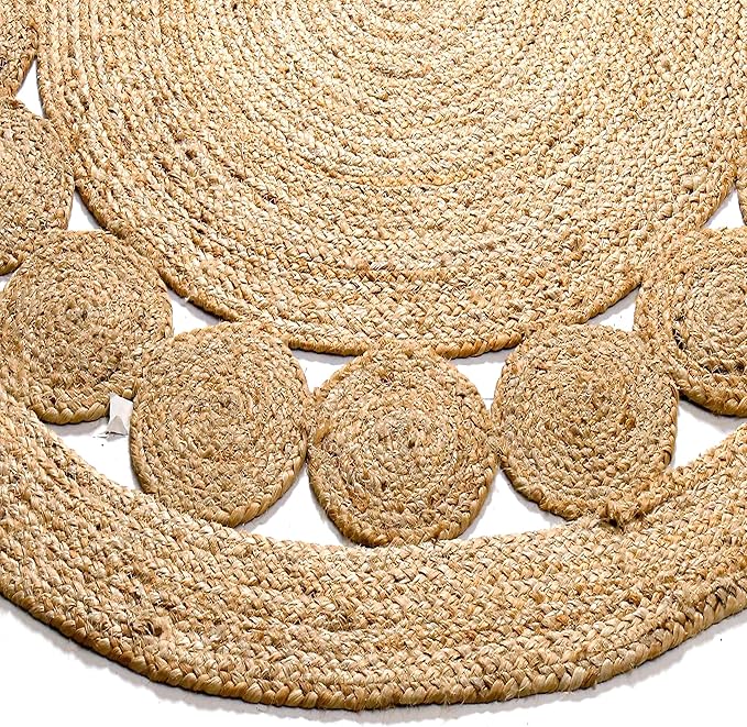Savi Home Jute Area Rug Handwoven- 4 feet Round- Natural Beige - Rustic Vintage Beige Braided Reversible Jute Rug- Eco Friendly Rugs for Farmhouse, Bedroom, Kitchen, Living Room