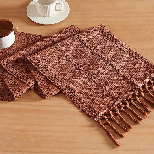 ZeeMart Macrame Style Boho Table Runner, Terracotta Table Runners 36 Inches Long, Farmhouse Woven Home Decor, 12x36 Inch, Terracotta
