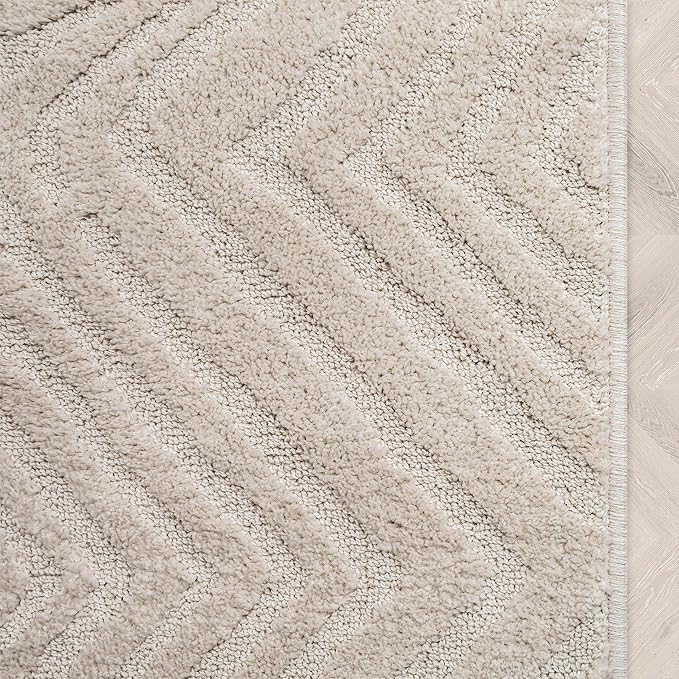 Well Woven Custom Size Hallway Stair Runner - Choose Your Length - 27 Inches Wide x 18 Feet Long Runner (27" x 18' Runner) Rug - Ivory Relajo Soft Touch, Modern Geometric - Hi-Lo Pile