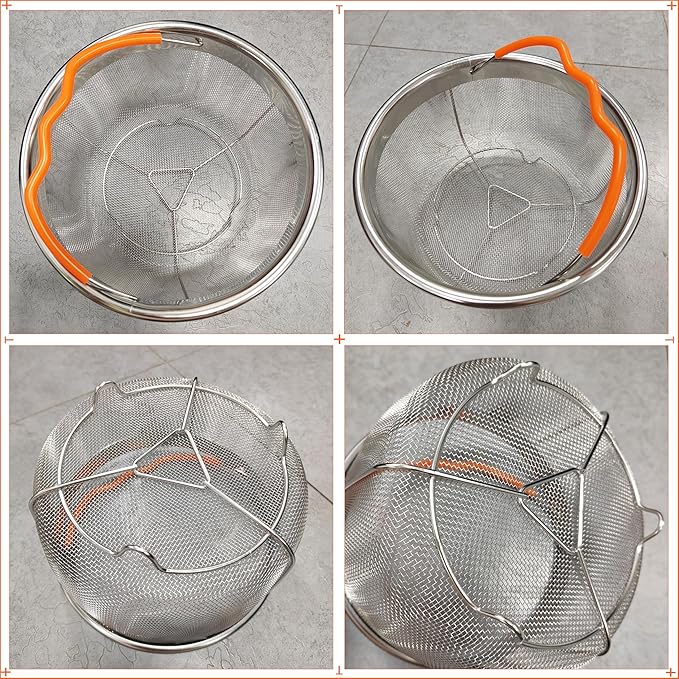 Steamer Basket for Instant Pot Accessories 6 & 8 Qt - Stainless Steel Mesh Strainer Insert - Vegetable Steamer for Cooking Broccoli, Eggs, Pasta - Fits All Pressure Cooker Pots - Silver