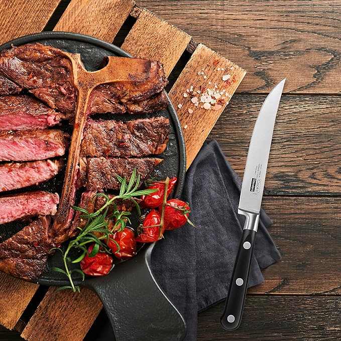 Cooks Standard Steak Knives Set 6-Piece, High Carbon Stainless Steel Classic Sharp Kitchen Steak Knife, Ergonomic Handle,Black