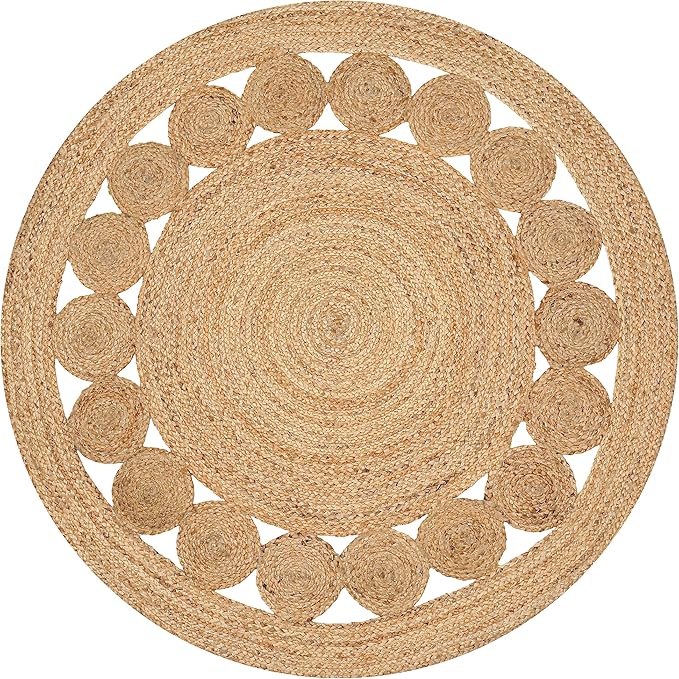 Savi Home Jute Area Rug Handwoven- 8 feet Round- Natural Beige - Rustic Vintage Beige Braided Reversible Rug- Eco Friendly Rugs for Farmhouse, Bedroom, Kitchen, Living Room