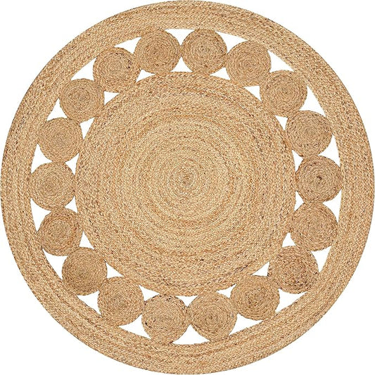 Savi Home Jute Area Rug Handwoven- 8 feet Round- Natural Beige - Rustic Vintage Beige Braided Reversible Rug- Eco Friendly Rugs for Farmhouse, Bedroom, Kitchen, Living Room