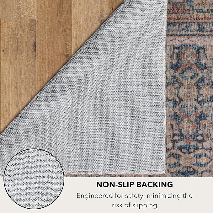 Kuden 2'6"x7' Runner Rug, Machine Washable Area Rug with Non-Slip Backing, Vintage Style, Soft, Easy Clean, Low Pile Rug for Hallway, Entryway, Kitchen, Bedroom