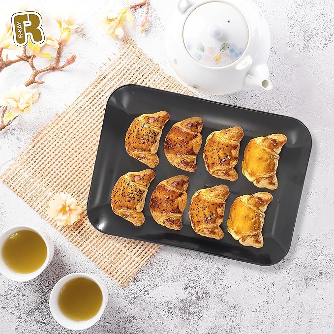 3 Pack Black Plastic Serving Trays for Party - Black Serving Tray 8 x 11 Inch - Heavy Duty Dessert Trays for Food - Rectangular Party Serving Trays for Entertaining