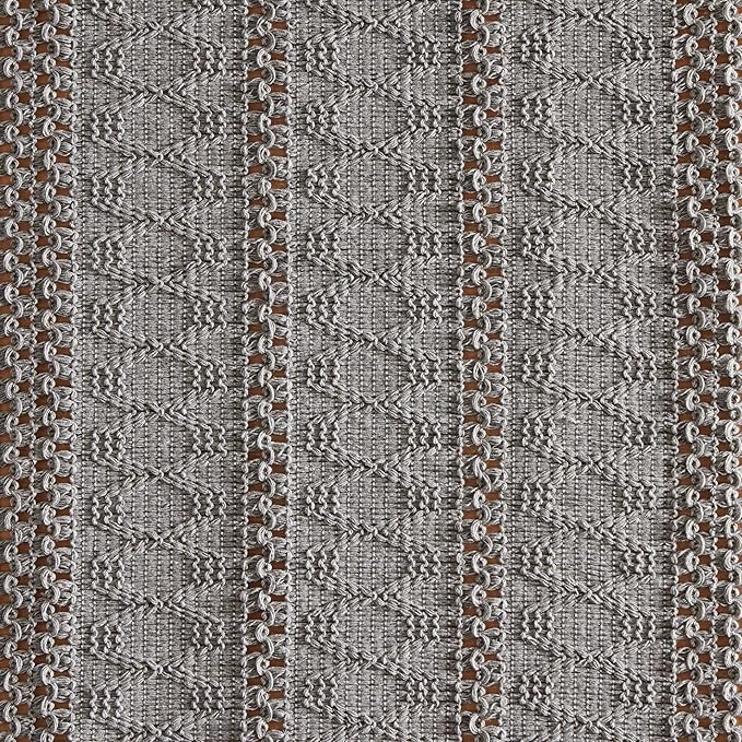 ZeeMart Macrame Style Boho Table Runner, Grey Table Runners 90 Inches Long, Farmhouse Woven Home Decor, 12x90 Inch, Grey ﻿
