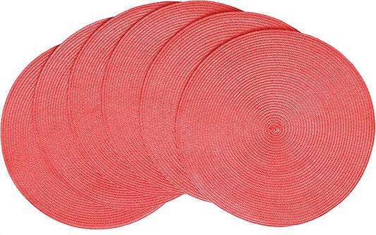 HODJOY Placemats Set of 6, Round Placemats for Dining Table, Washable Non-Slip Placemats for Velentine, 15 inches (Pink Red)