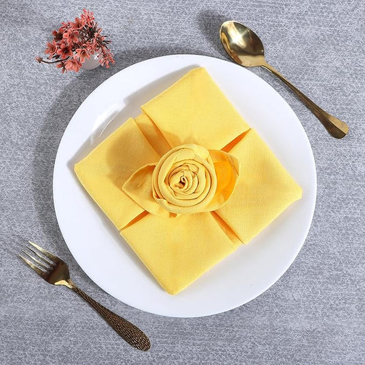 Cloth Napkins Dinner Washable Set of 4 in Cotton Linen Fabric Premium Quality, Mitered Corners for Reusable Every Day Use Pre Shrunk and Good Absorbency Christmas Cloth Napkins (Pack of 4, Yellow)