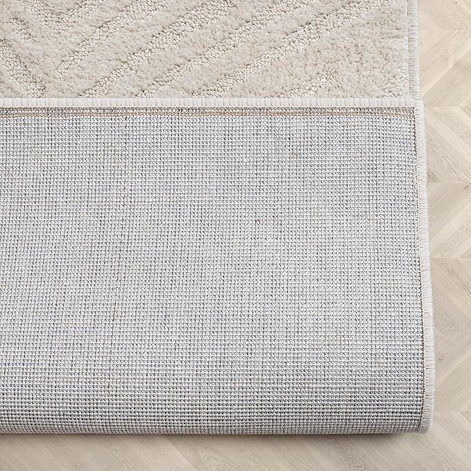 Well Woven Custom Size Hallway Stair Runner - Choose Your Length - 27 Inches Wide x 55 Feet Long Runner (27" x 55' Runner) Rug - Ivory Relajo Soft Touch, Modern Geometric - Hi-Lo Pile