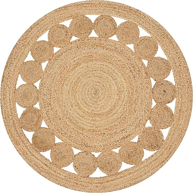 Savi Home Jute Area Rug Handwoven- 4 feet Round- Natural Beige - Rustic Vintage Beige Braided Reversible Jute Rug- Eco Friendly Rugs for Farmhouse, Bedroom, Kitchen, Living Room