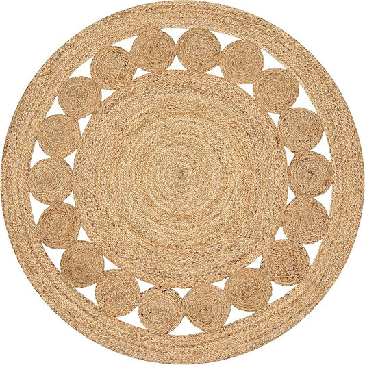 Savi Home Jute Area Rug Handwoven- 4 feet Round- Natural Beige - Rustic Vintage Beige Braided Reversible Jute Rug- Eco Friendly Rugs for Farmhouse, Bedroom, Kitchen, Living Room