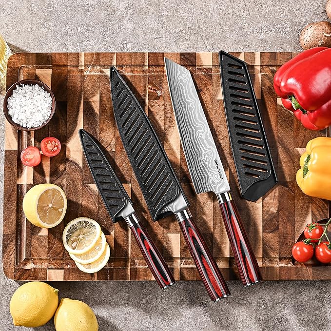 3-Piece Kitchen Knife Set, Japanese Style High Carbon Stainless Steel Chef Knives with Sheaths for Daily Home Use