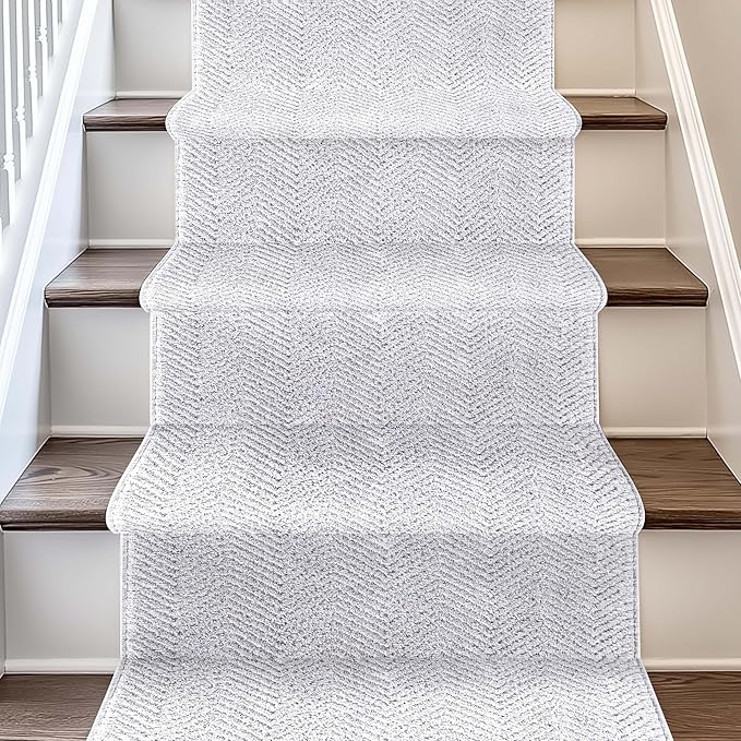 Well Woven Custom Size Hallway & Stair Runner- Harlow Pompeii Light Grey 31 Inches Wide x 55 Feet Long Runner (31" x 55') Runner Rug - Modern Chevron Pattern, Ultra-Soft, Easy-Clean
