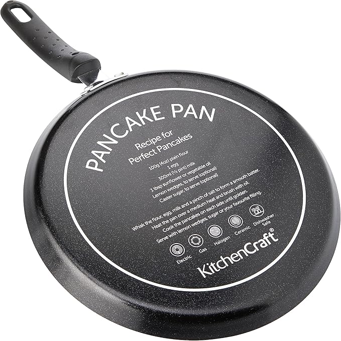 KitchenCraft Non Stick Pancake Pan with Printed Recipe, Aluminium, 24 cm