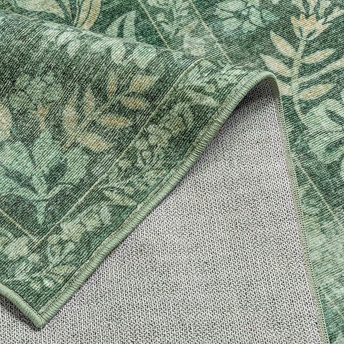 4x6 Area Rug Green Washable Office Vintage Distressed Carpet Bedroom Indoor Medallion Floral Living Room Non Slip Retro Throw Floor Mat for Dining Room Kitchen Bathroom