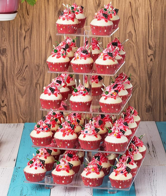 YestBuy Cupcake Stand, 5 Tier Square Cupcake Tree Tower, Clear Cupcake Holder, Pastry Display Rack for Party, Wedding, Baby Shower