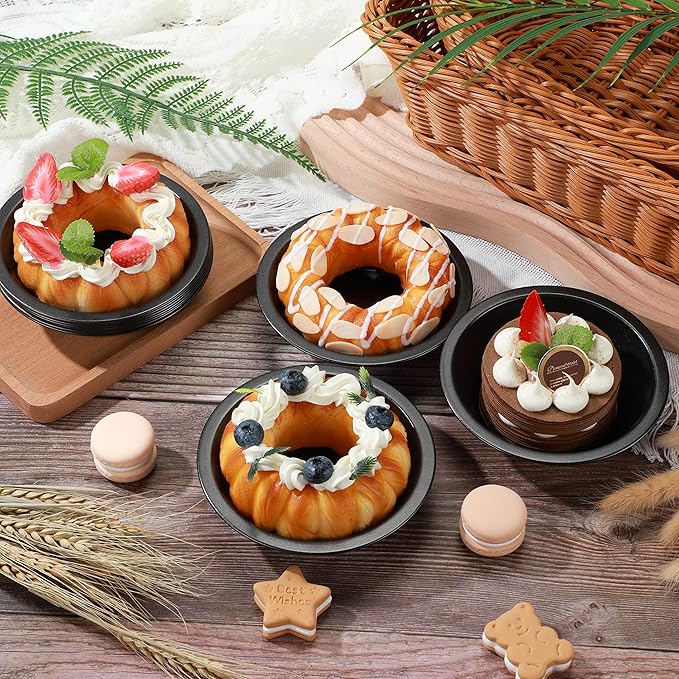 Gandeer 8 Pcs mini pie tins Pie Pan Dish for Baking Carbon Steel Pizza Nonstick Plate Bakeware Set Oven Air Fryer Cake Bread Meat (4 Inch,Black)
