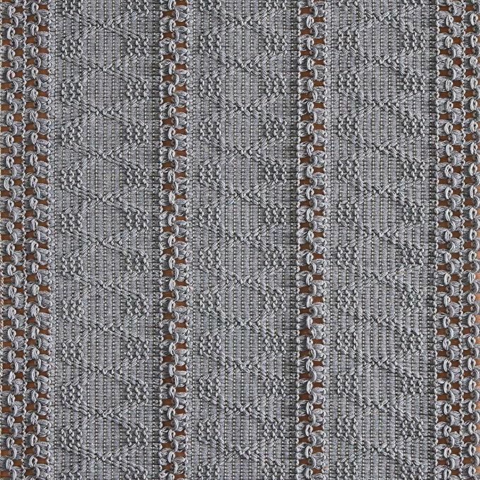 ZeeMart Macrame Style Boho Table Runner, Blue Grey Table Runners 72 Inches Long, Farmhouse Woven Home Decor, 12x72 Inch, Light Blue Grey