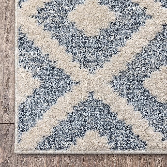 Well Woven Custom Size Hallway Stair Runner - Choose Your Length - Ainsley Blue Diamond Trellis Geometric Tribal - 31 Inches Wide x 15 Feet Long Runner (31" x 15' Runner) Rug