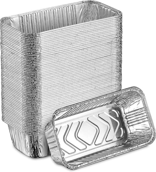 MontoPack Aluminum Disposable Loaf Pans | Deep Standard Size 8.5” x 4.5” Extra Thick Foil Bread Containers for Baking, Food Storage & Takeout | Eco-Friendly & Recyclable | Bulk 50-Pack 2 Pound Trays